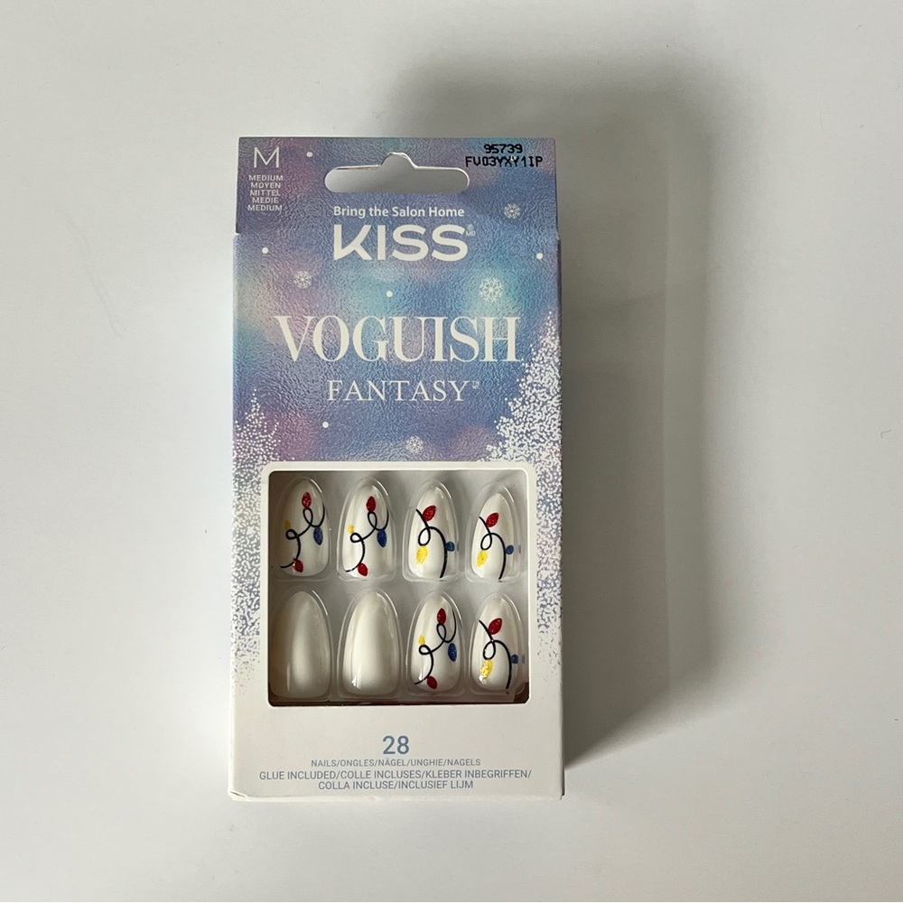 Kiss Voguish Fantasy White Nail Set with Colorful Accents Press on Glue Nails